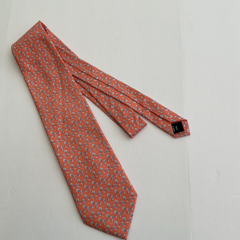 Mens Grant Thomas Hand Sewn Orange Shells Ocean Silk Tie